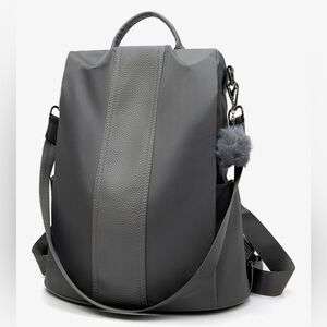 NWT PINCNEL Women Backpack Purse Waterproof Nylon Anti-theft Charcoal Gray